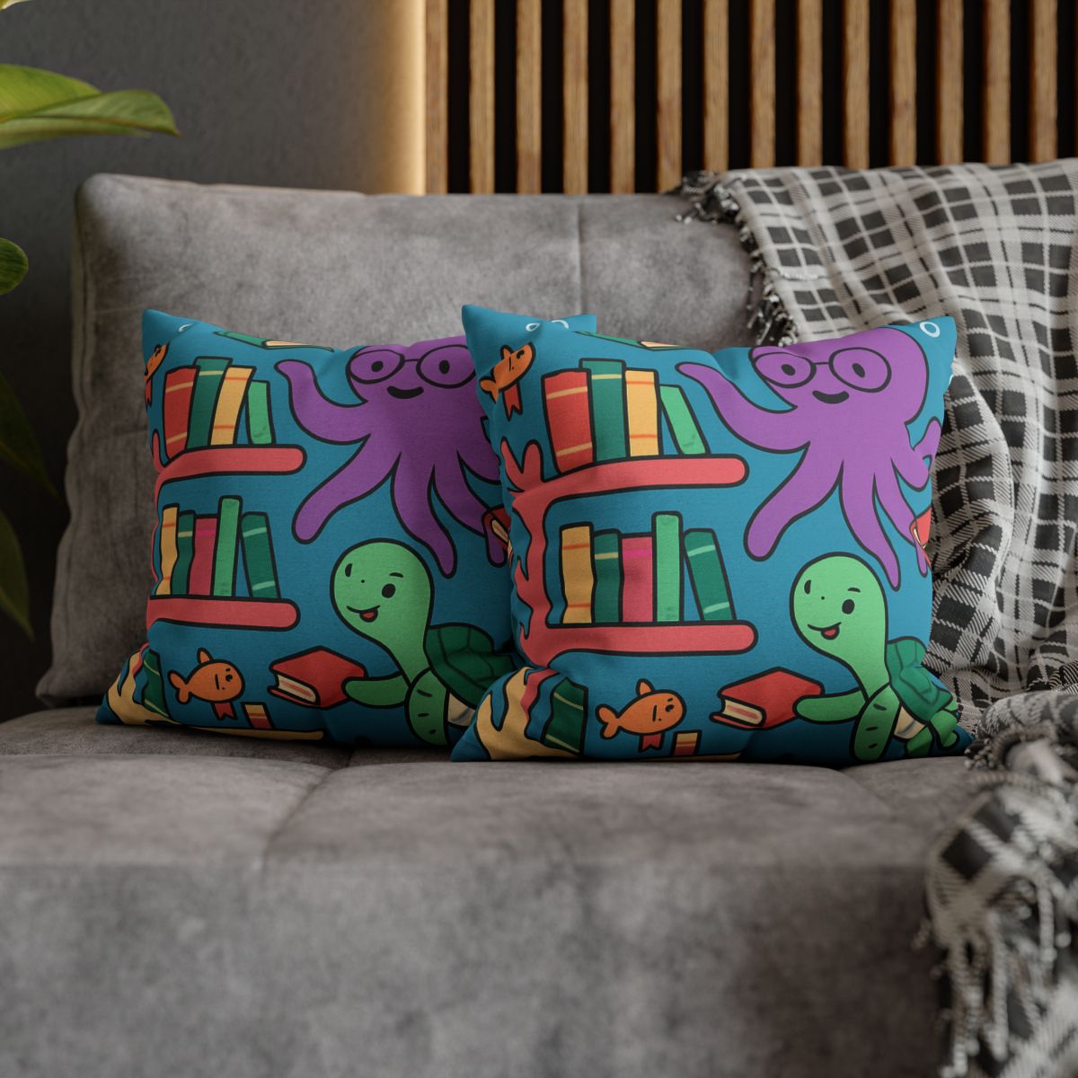 Coral Library And The Octopus Librarian stylish decorative pillowcases