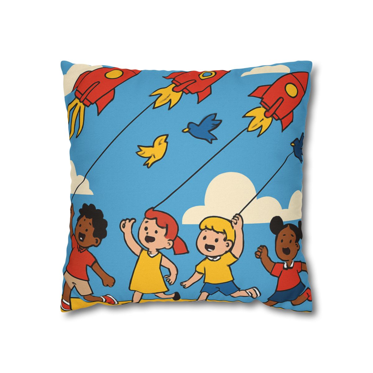 Rocket Kite Race designer print pillow cases