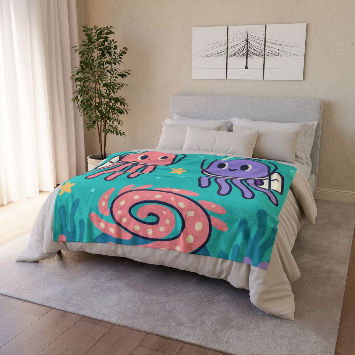 Jellyfish Astronauts In The Coral Nebula decorative home blankets