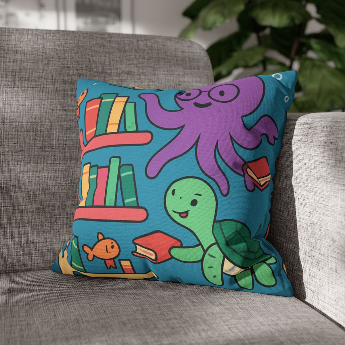 Coral Library And The Octopus Librarian stylish decorative pillowcases