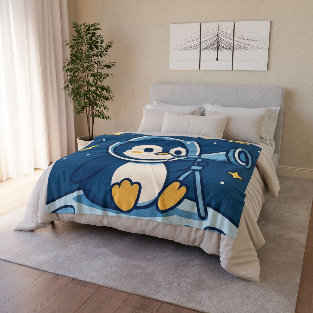 Stargazing Penguin On The Moon stylish throw blankets