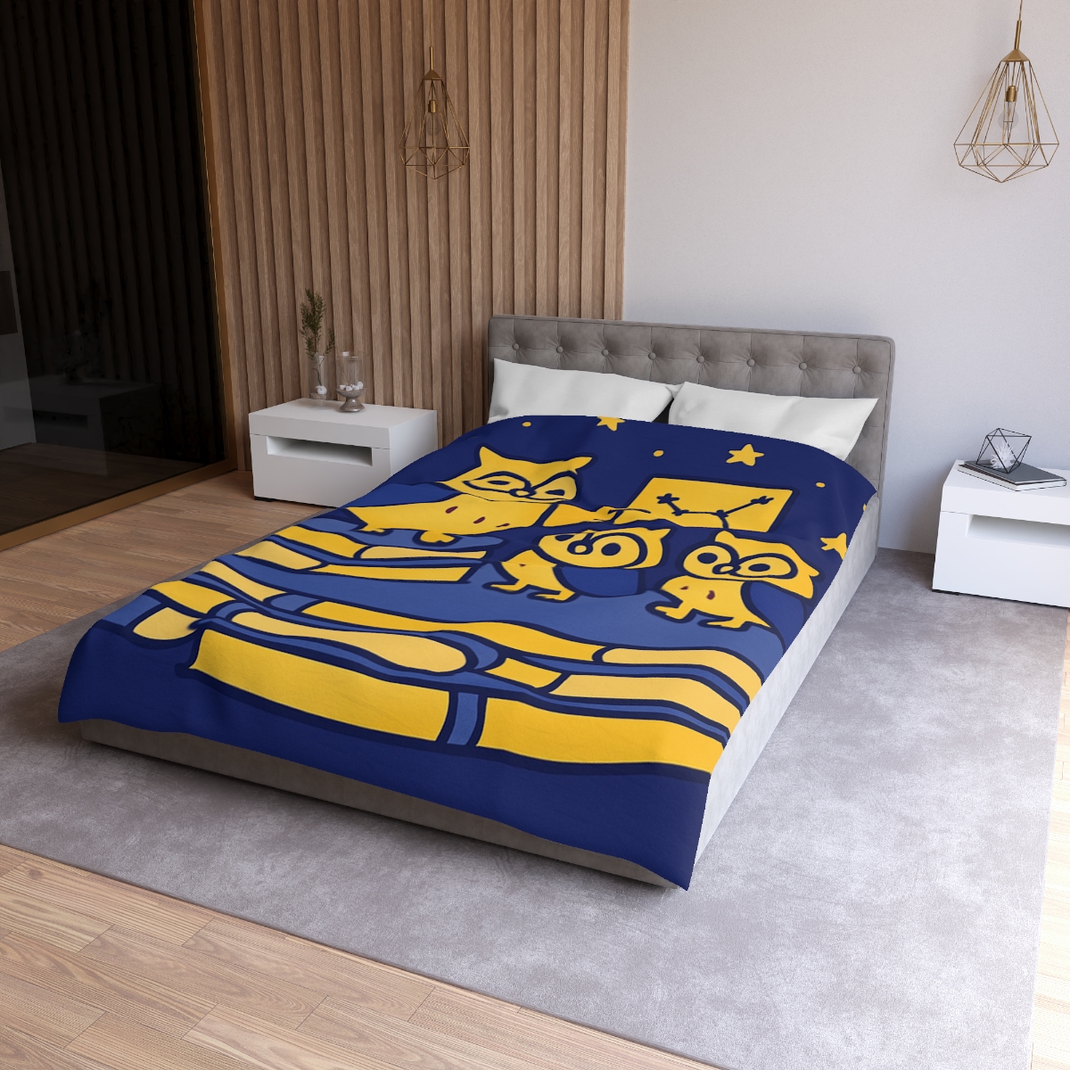 Starlight Library Run By Owls designer printed duvets