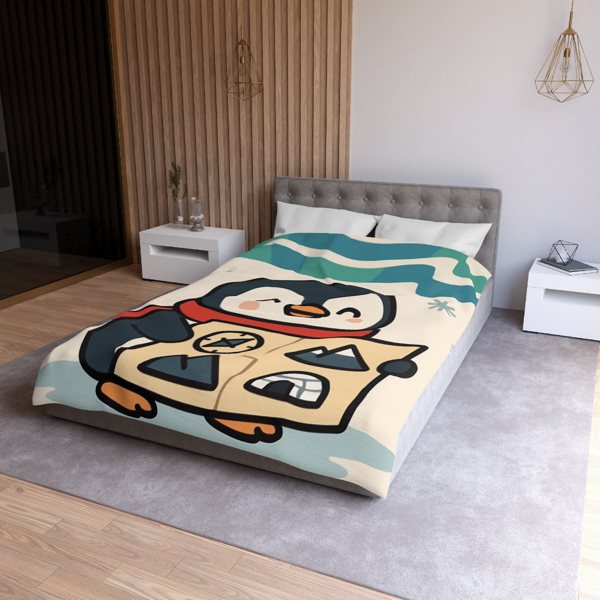 Polar Lights Penguin Map Quest designer printed duvets