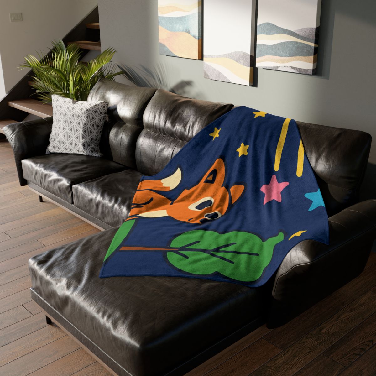 Cosmic Forest Fox And The Shooting Stars soft fleece blankets
