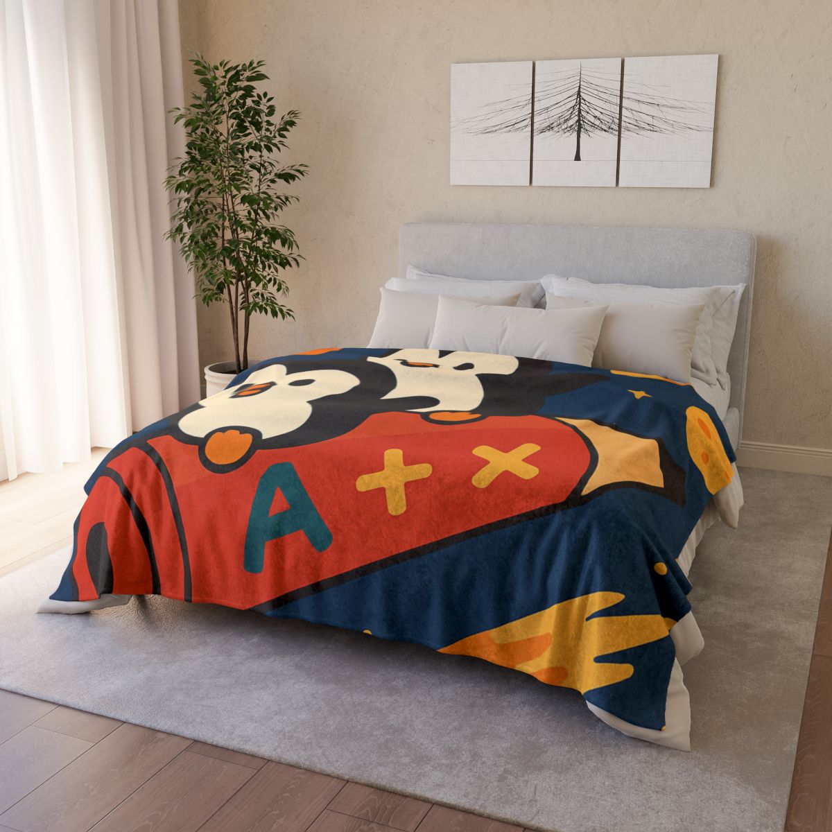 Rocket Riding Penguin Explorers personalized cozy blankets