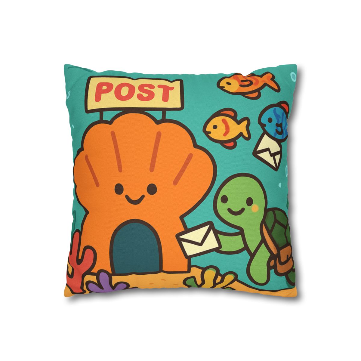 Coral Reef Post Office With Turtle Mail Carrier soft cotton pillow cases