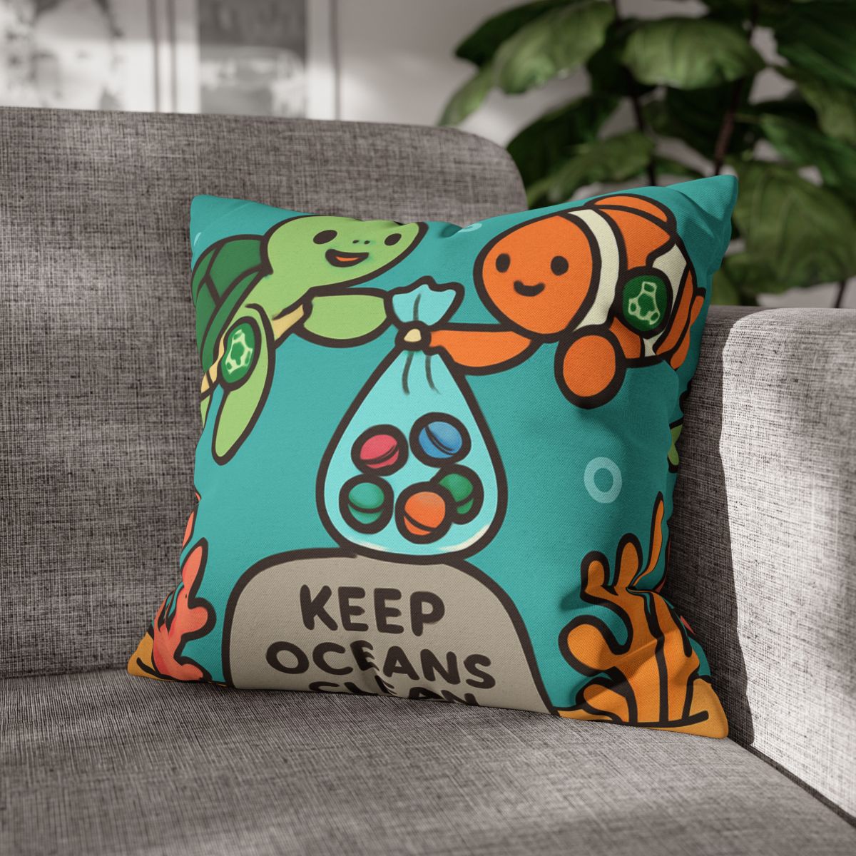 Coral Reef Cleanup Crew soft cotton pillow cases