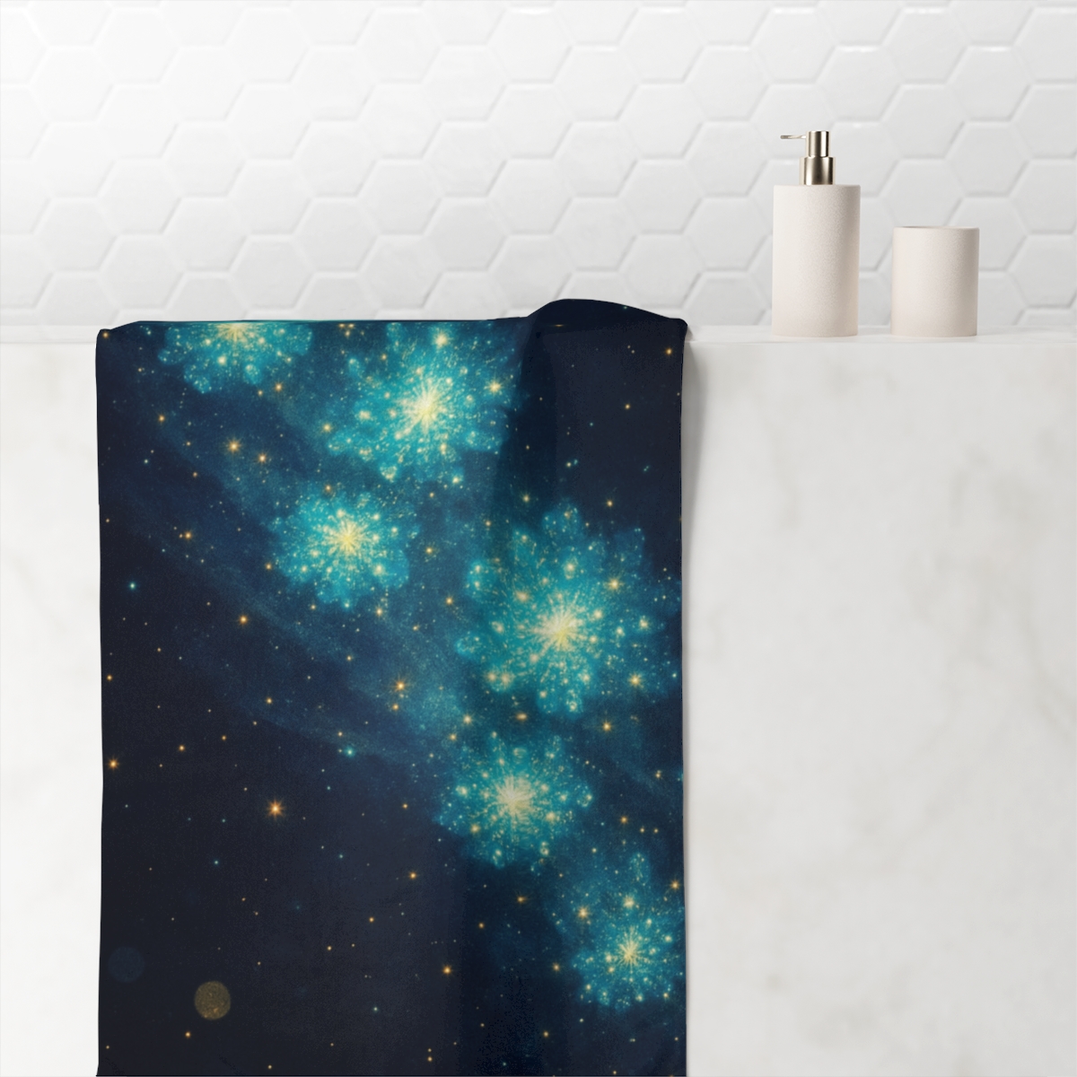 Stellar Bloom Cascade designer printed towels