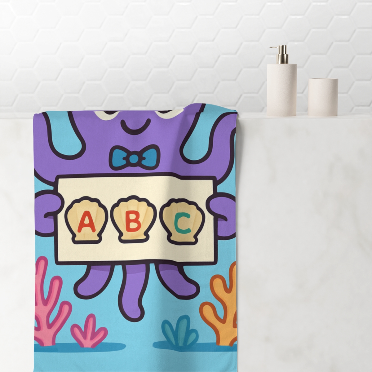 Coral Codebreakers Octopus And The Reef Alphabet personalized bath towels
