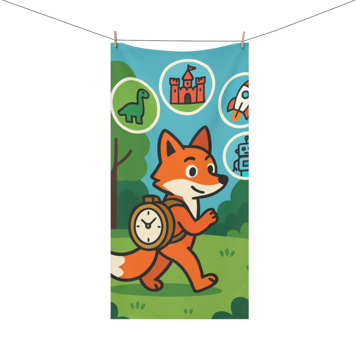 Time Traveling Forest Fox designer printed towels