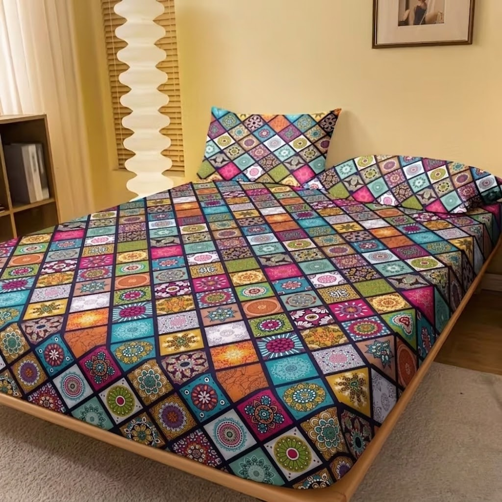 Bohemian Geometric Mandala Pattern Fitted Sheet