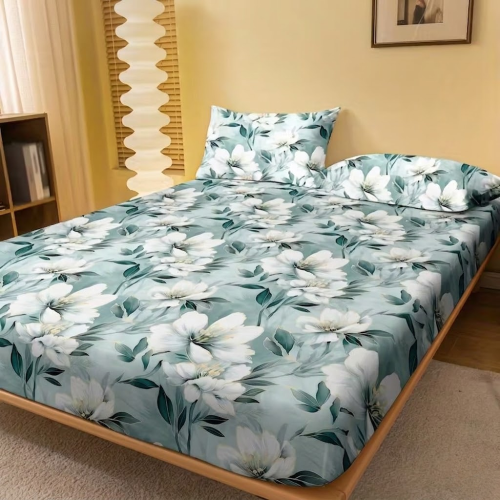 Minimalist Modern Botanical Floral Pattern Fitted Sheet