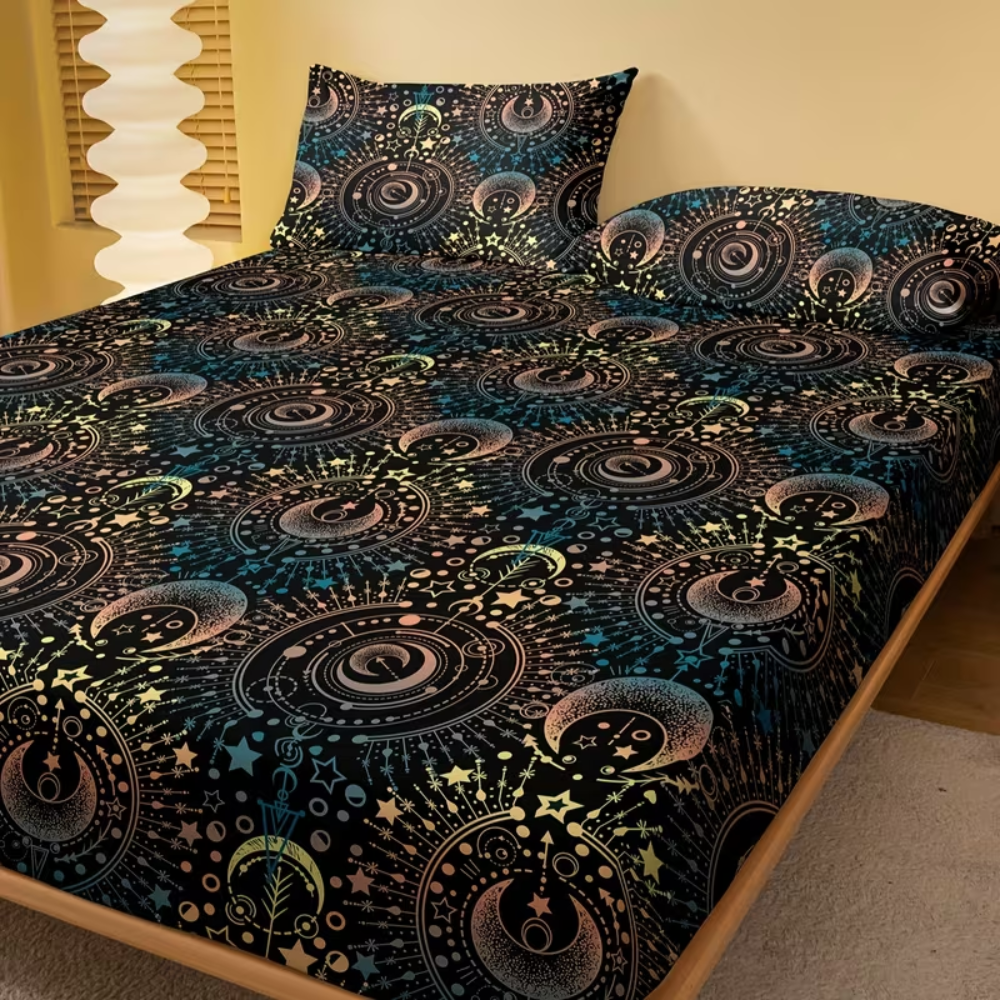 Universe Pattern Printed Fleece Fitted Bed Sheet For Bedroom