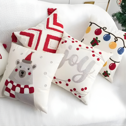 Christmas Geometric Tufted Embroidered Pillowcase
