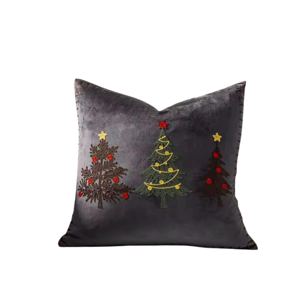 Embroidered Christmas Tree Velvet Cushion Cover
