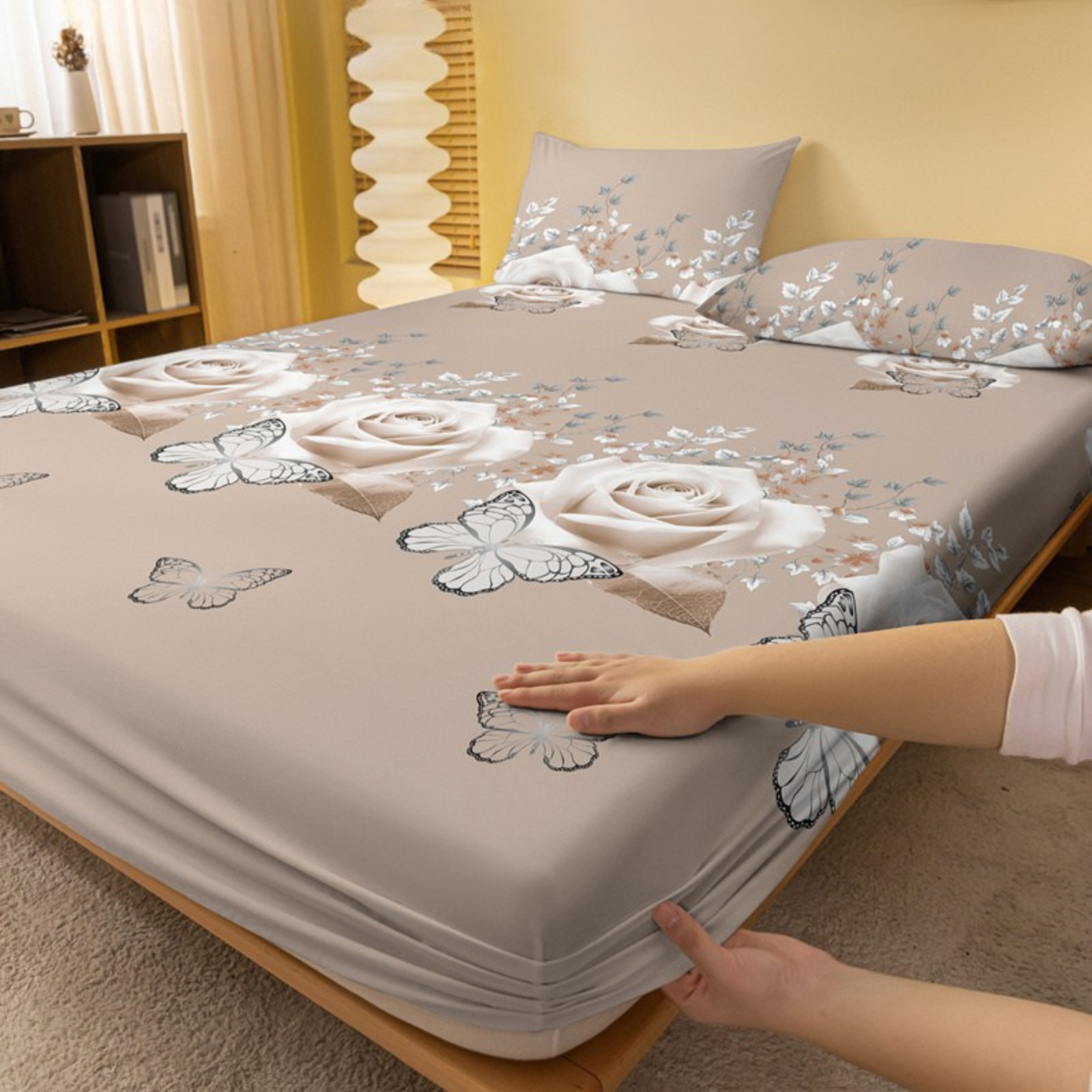 Modern Floral Butterfly Pattern Printed Bed Cover