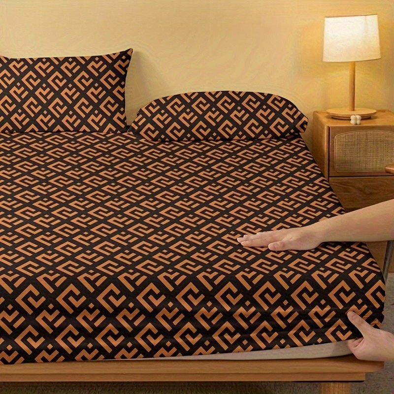 Geometric Pattern Fitted Bed Sheet Cover Modern Bedding
