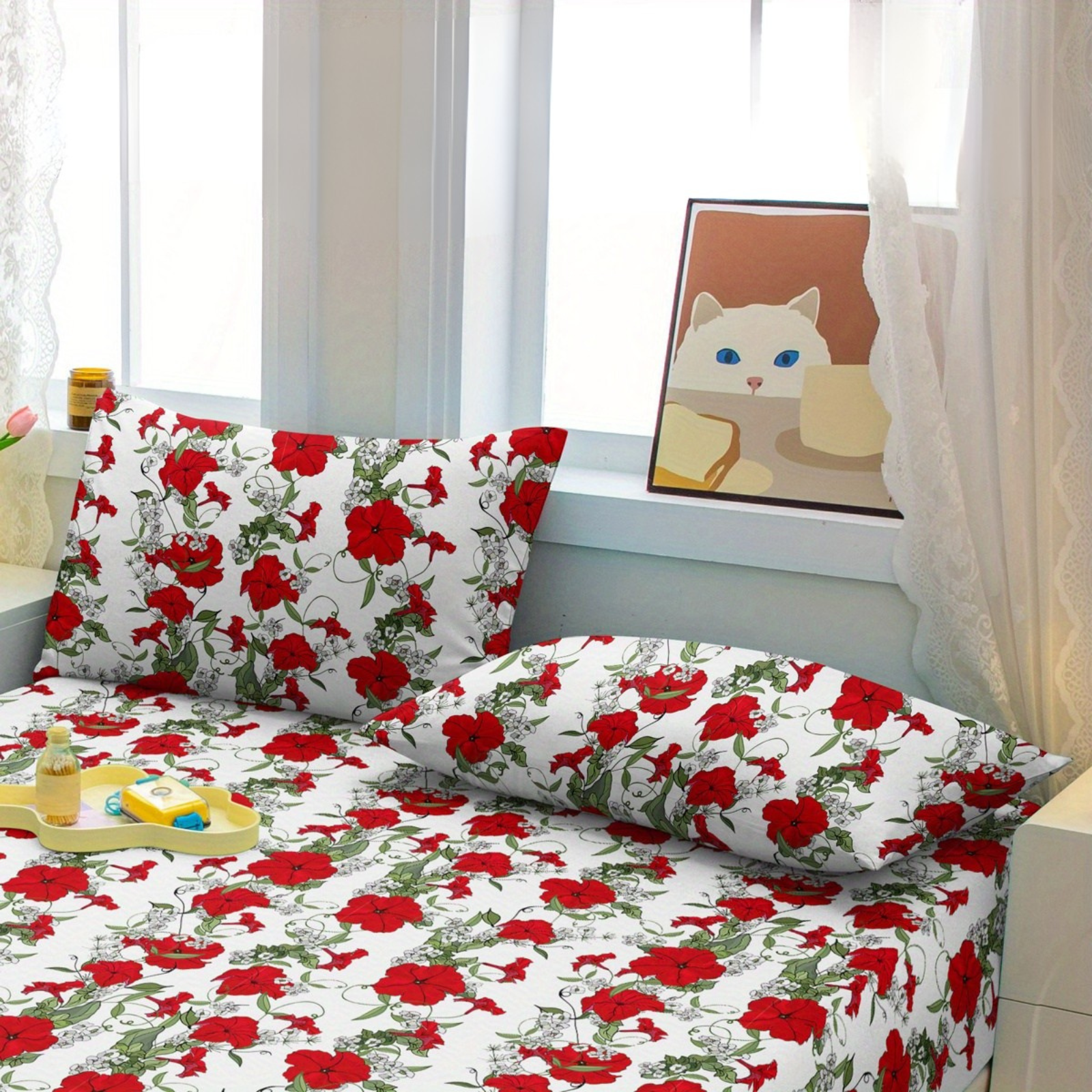 Modern Floral Printed Pillowcase With Pocket Closure For Bedroom