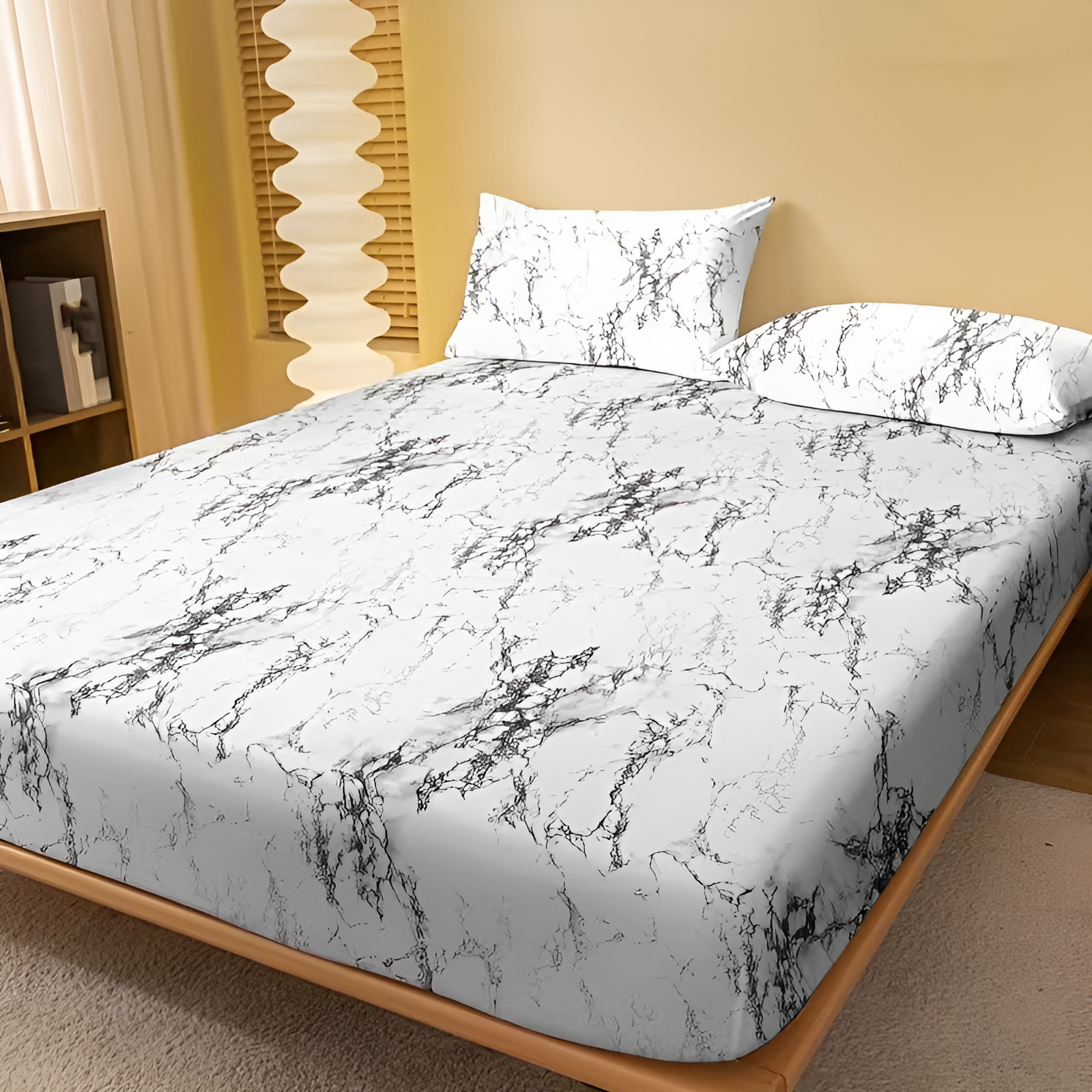 Marble Design Printed Fitted Bed Sheet For Bedroom
