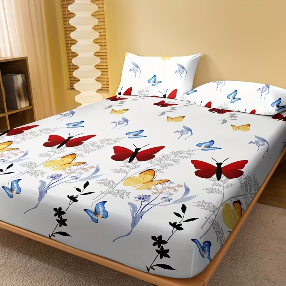 Whimsical Butterfly Blossom Pattern Fitted Sheet