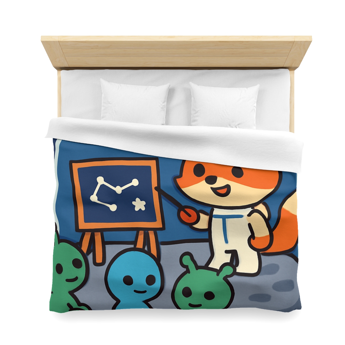 Comet Classroom With Curious Space Fox designer printed duvets