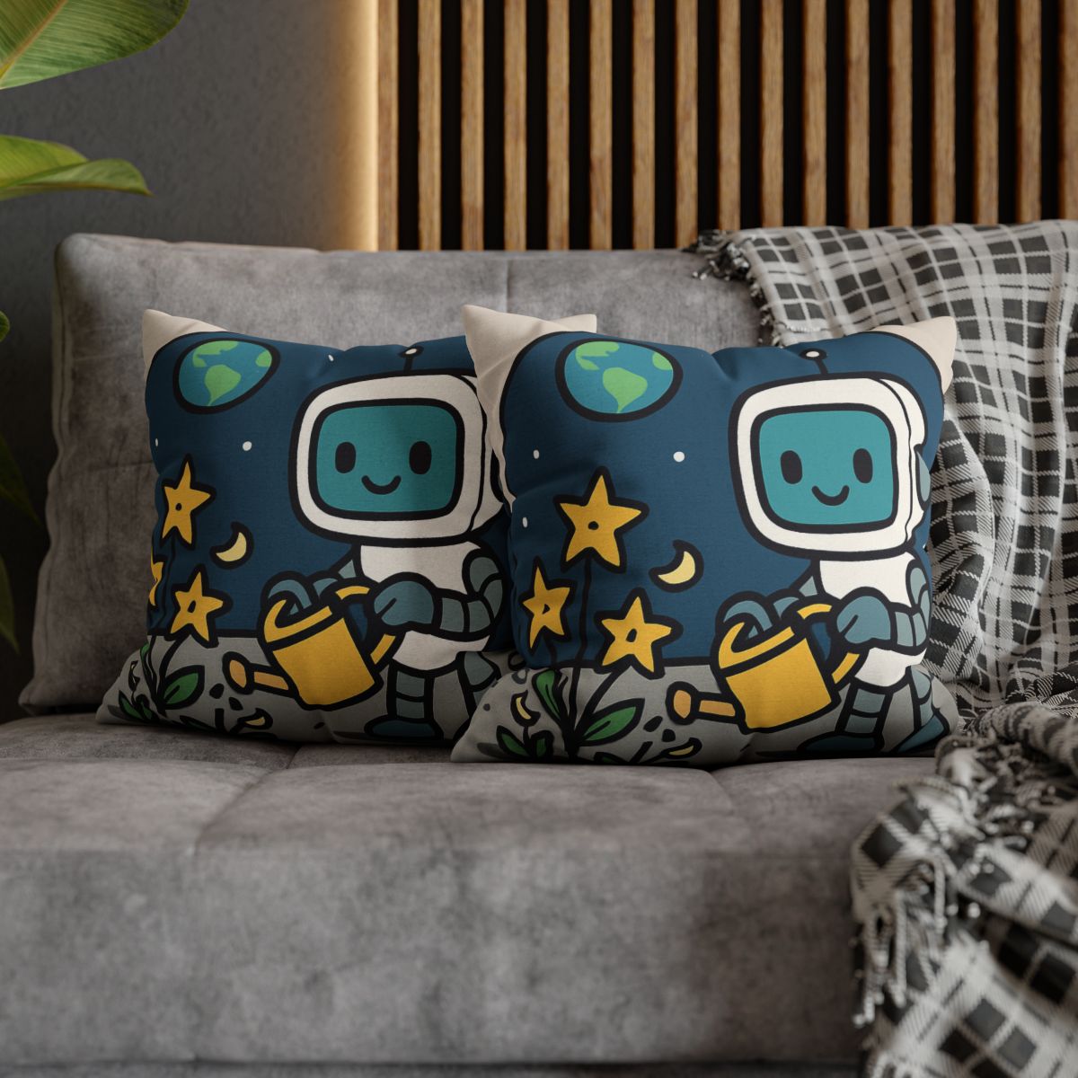 Moon Garden Robot And Space Sprouts designer print pillow cases