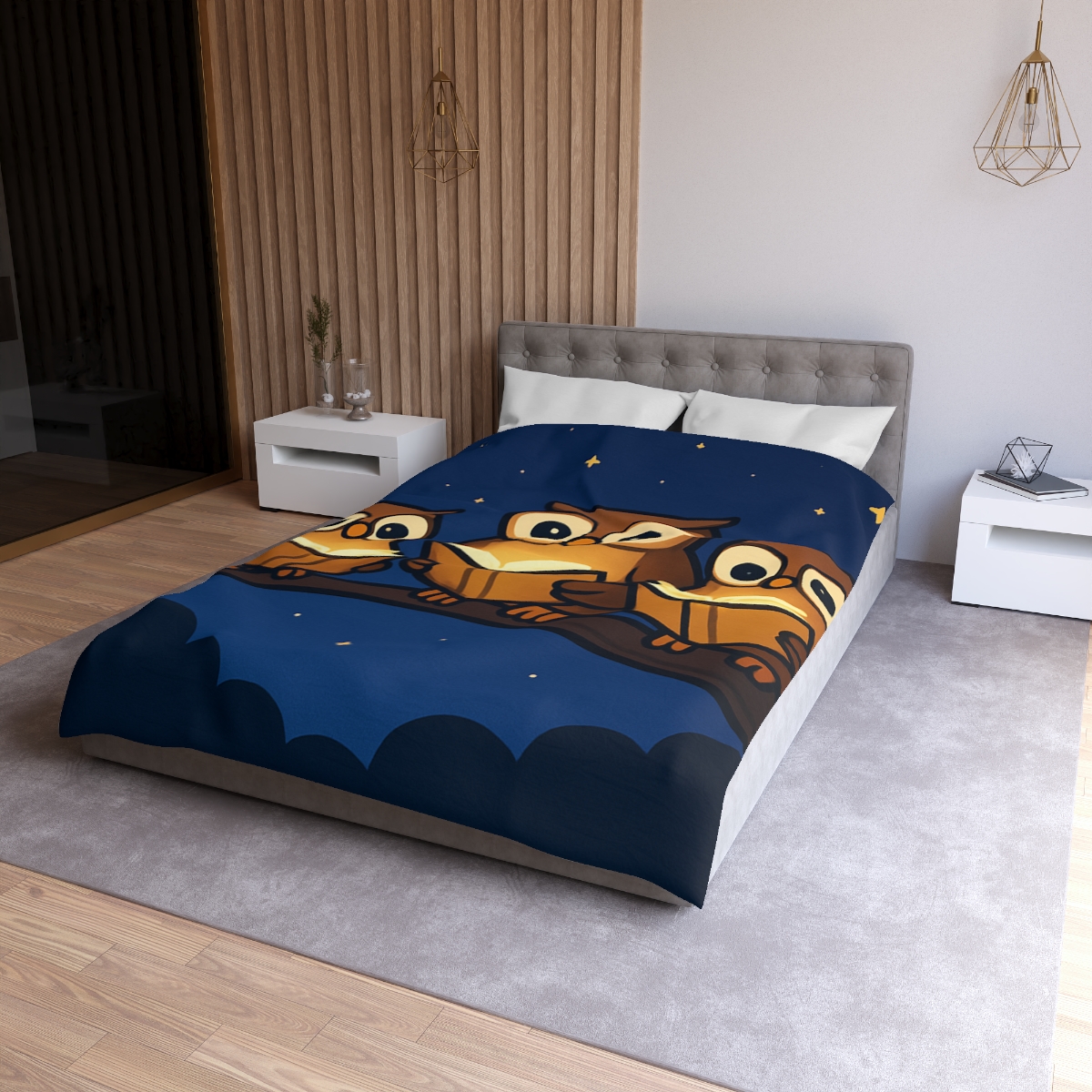 Moonlight Library Of Owls personalized bedding duvets