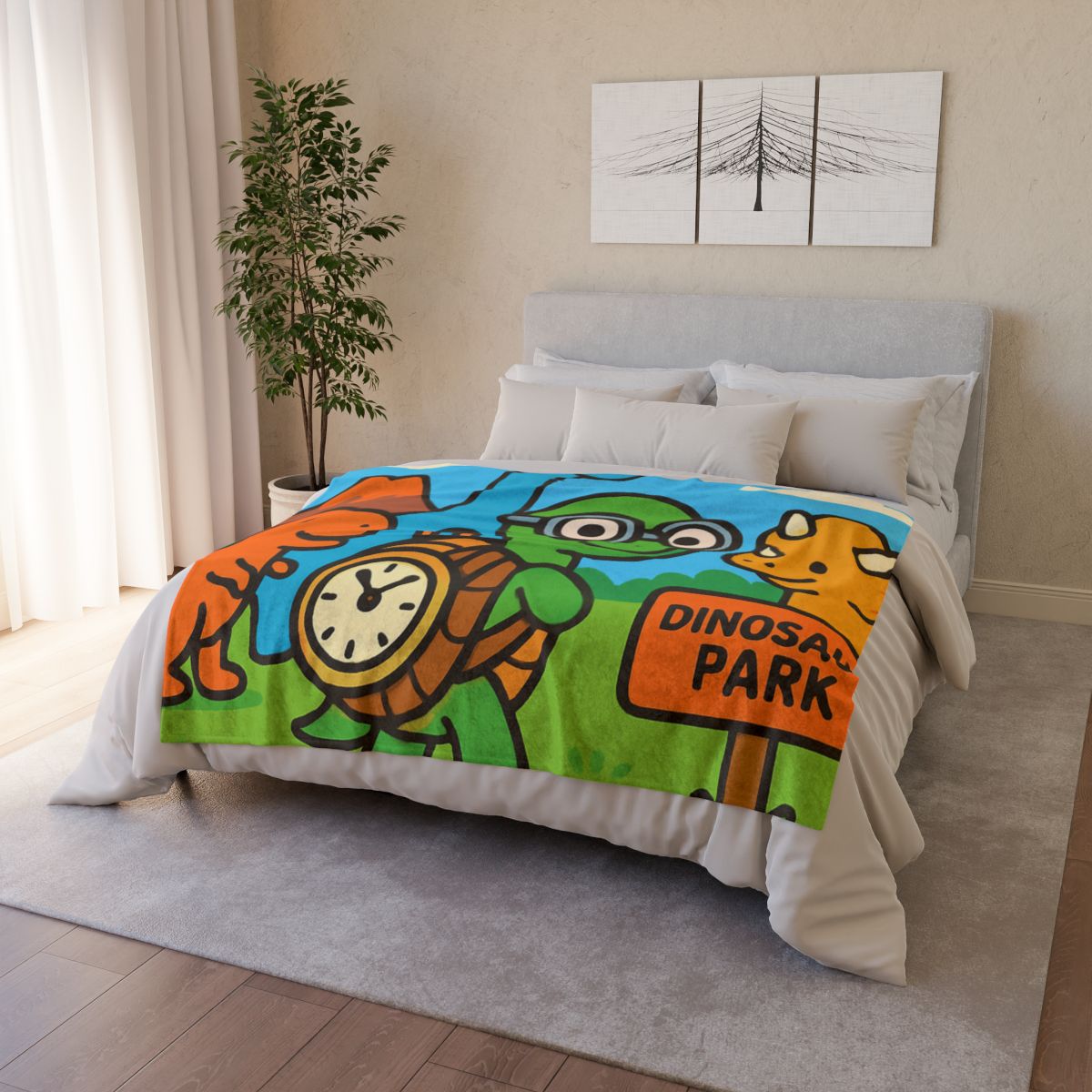 Time Traveling Turtle At The Dino Park designer printed blankets