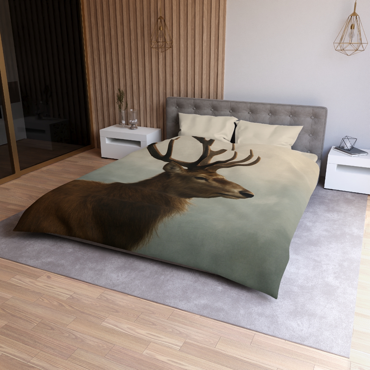 Morning Mist Red Deer Stag designer printed duvets
