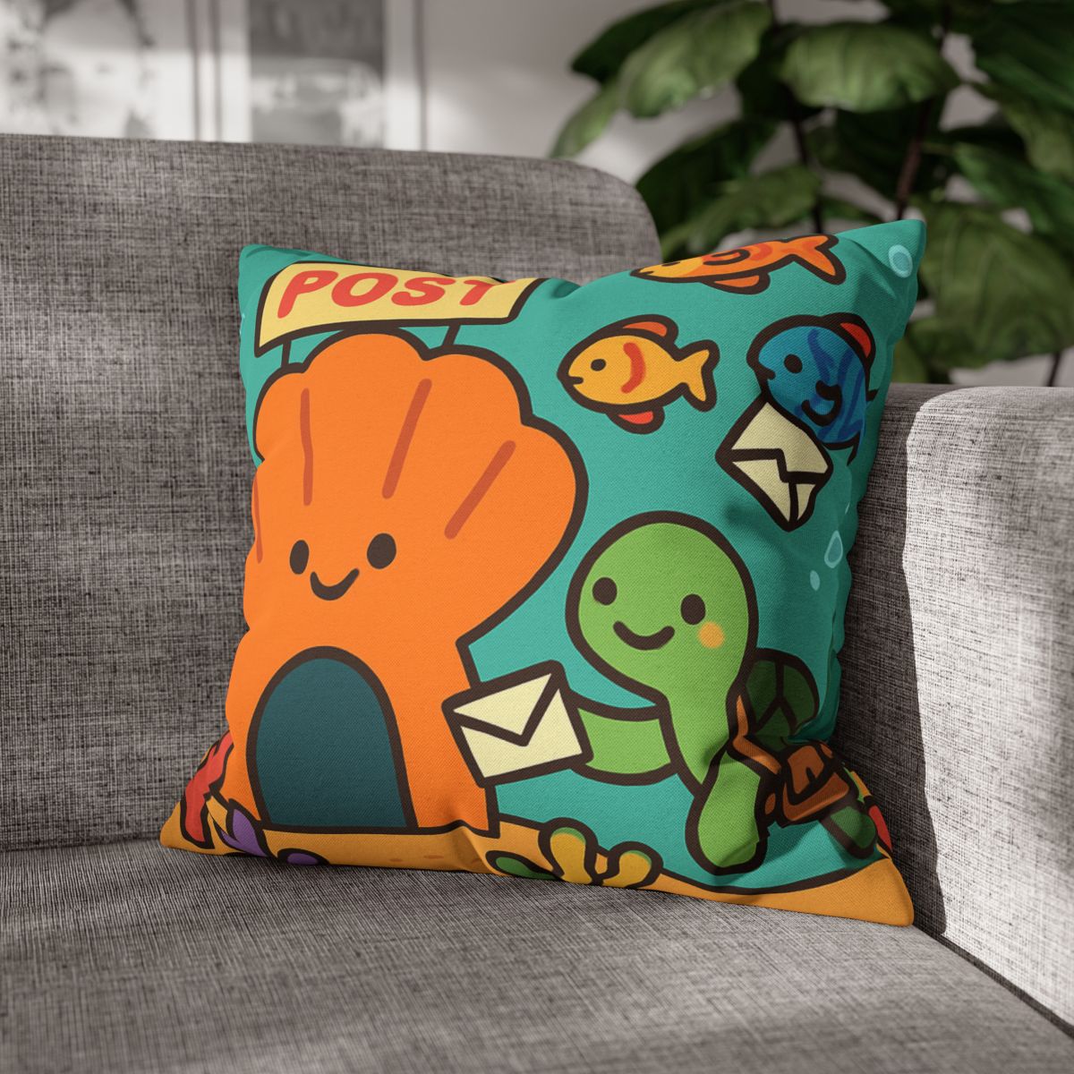 Coral Reef Post Office With Turtle Mail Carrier soft cotton pillow cases
