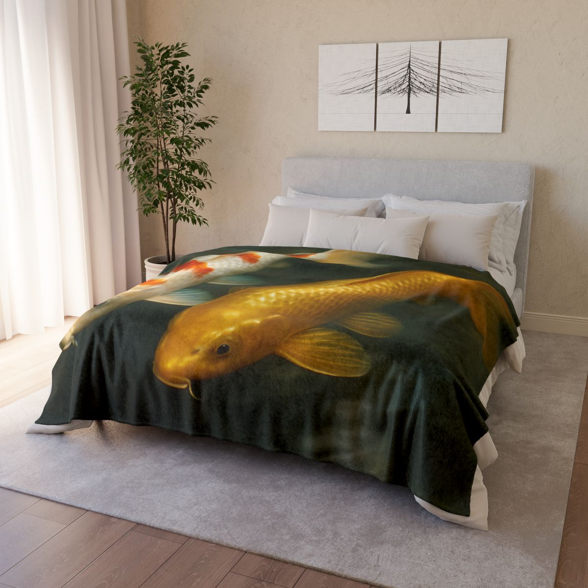 Golden Drift Koi Pair designer printed blankets