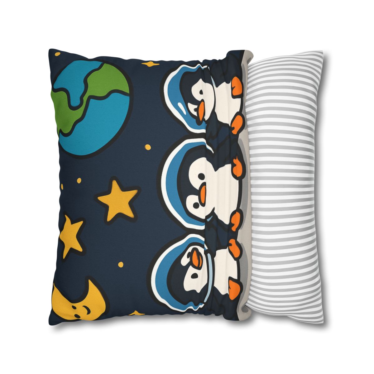 Stargazing Penguins On The Moon designer print pillow cases