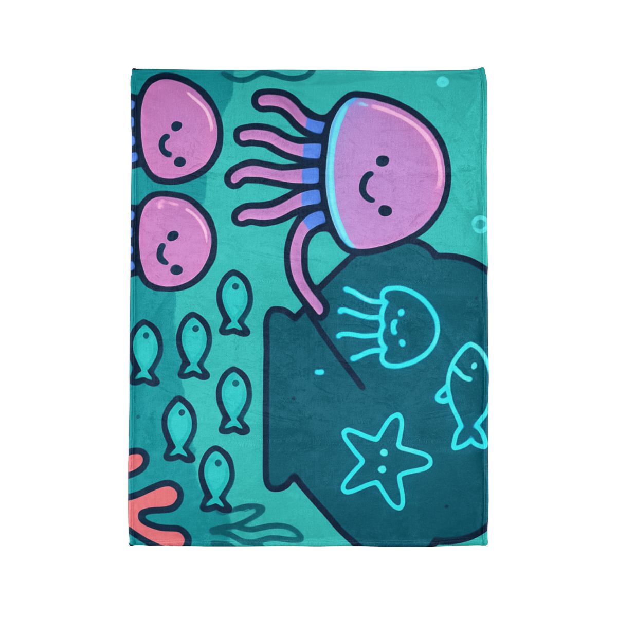 Bioluminescent Reef School With Glow Jellyfish custom blankets