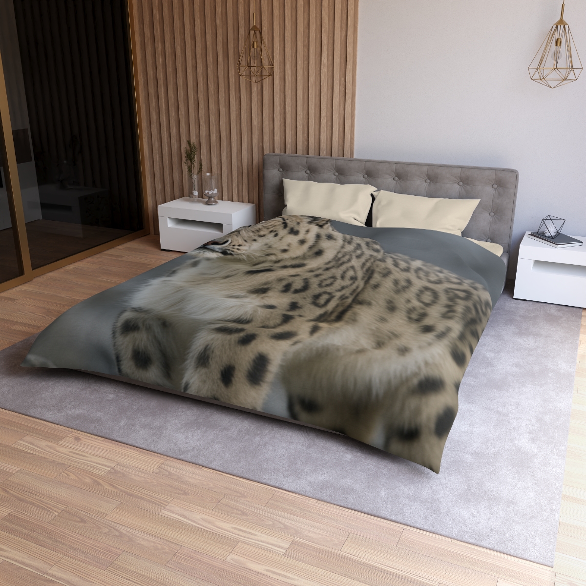 Snow Leopard Silent Summit designer printed duvets