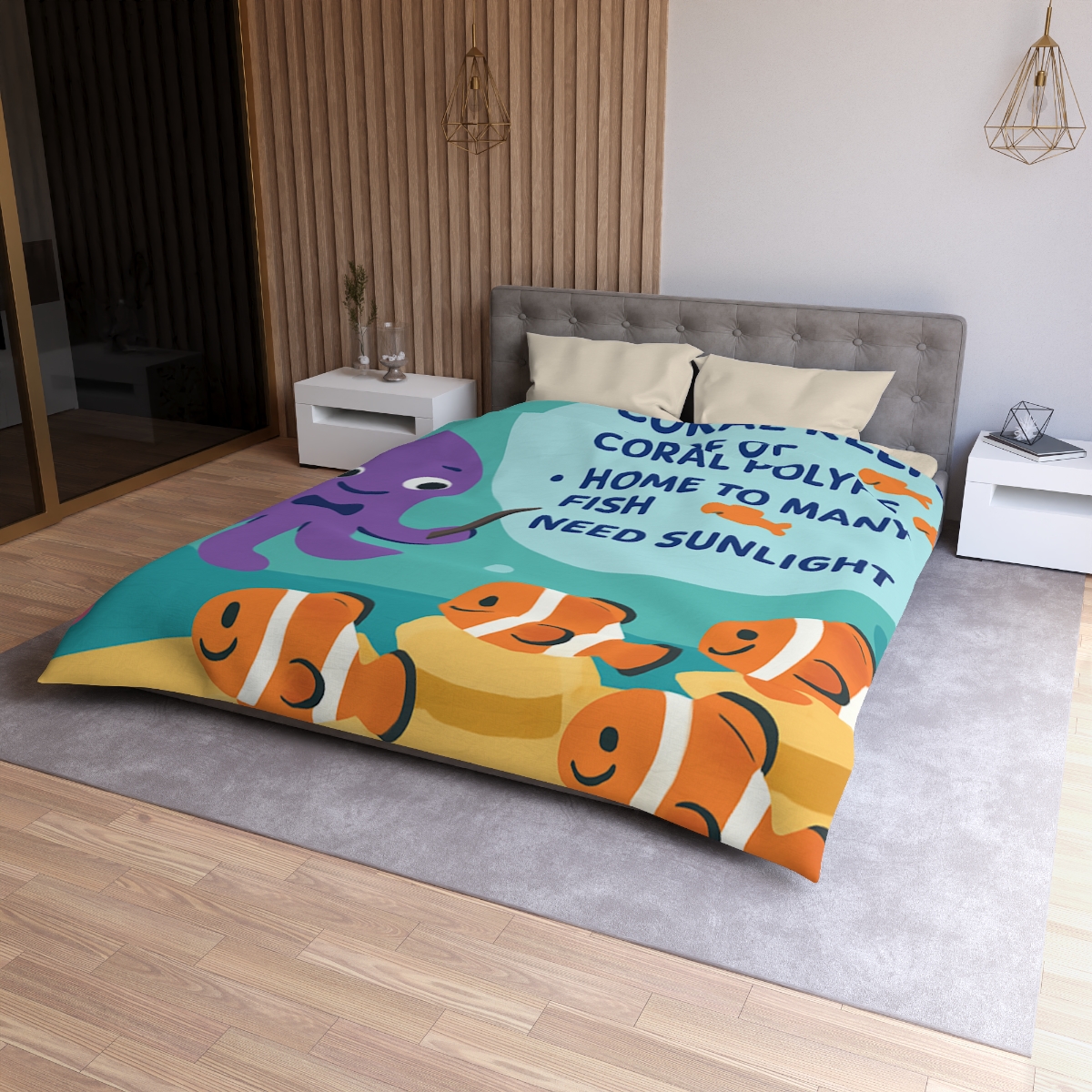 Coral Classroom With Professor Octopus soft comforter duvets