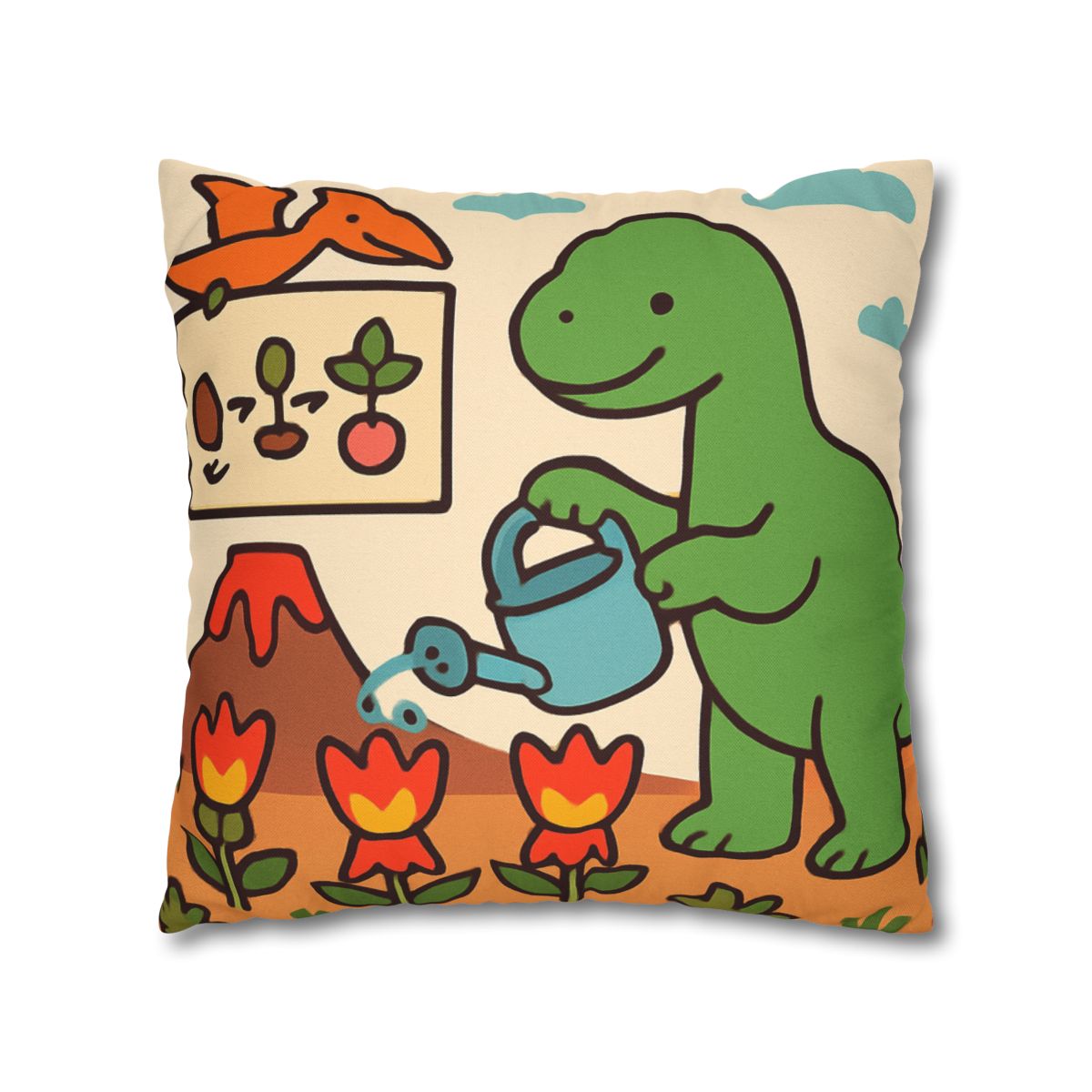 Volcano Garden Of Friendly Dinosaurs trendy patterned pillow cases