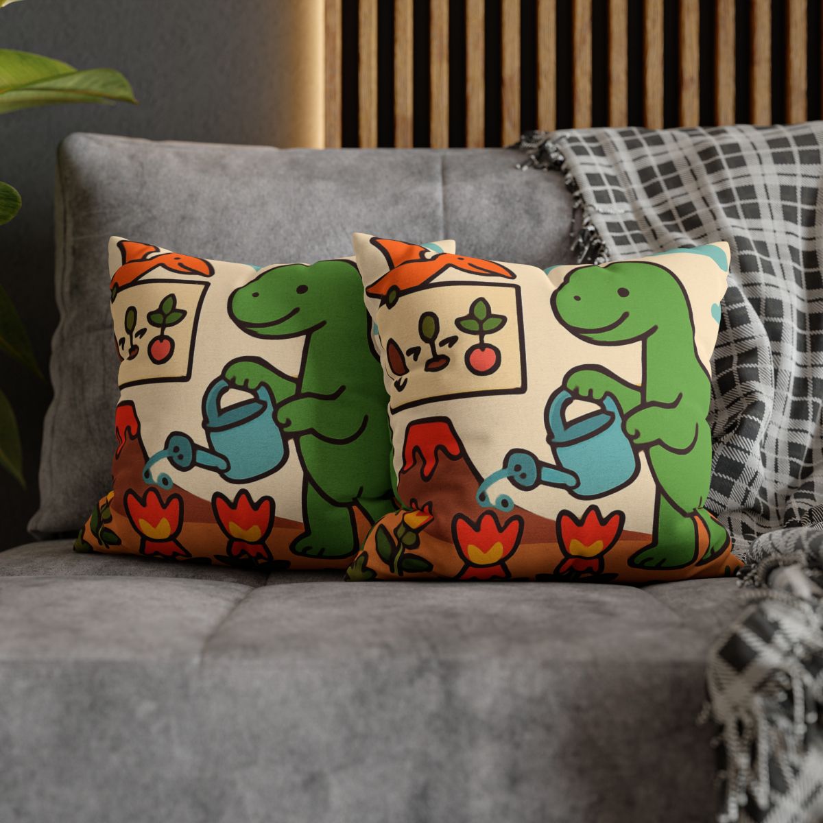 Volcano Garden Of Friendly Dinosaurs trendy patterned pillow cases