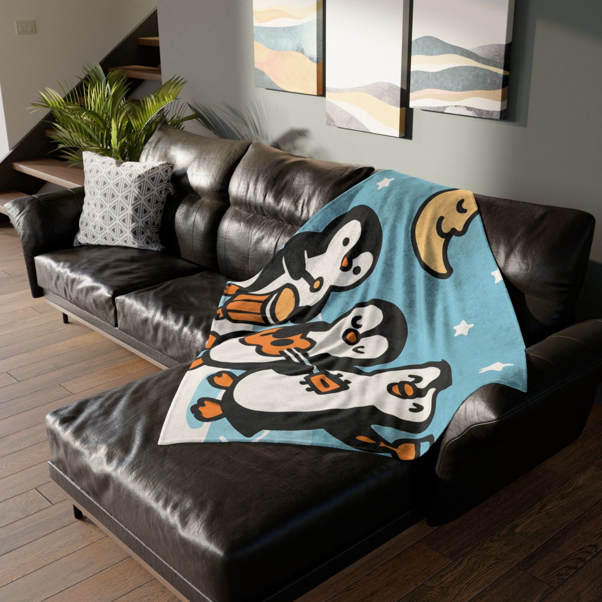 Moonlit Penguin Band designer printed blankets