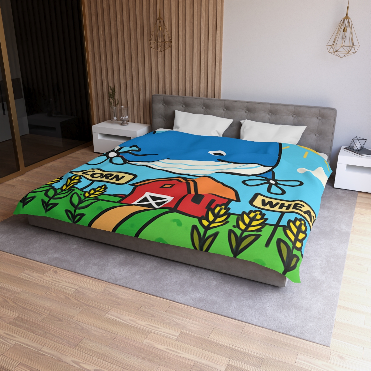 Windmill Whale Above The Floating Farm designer printed duvets