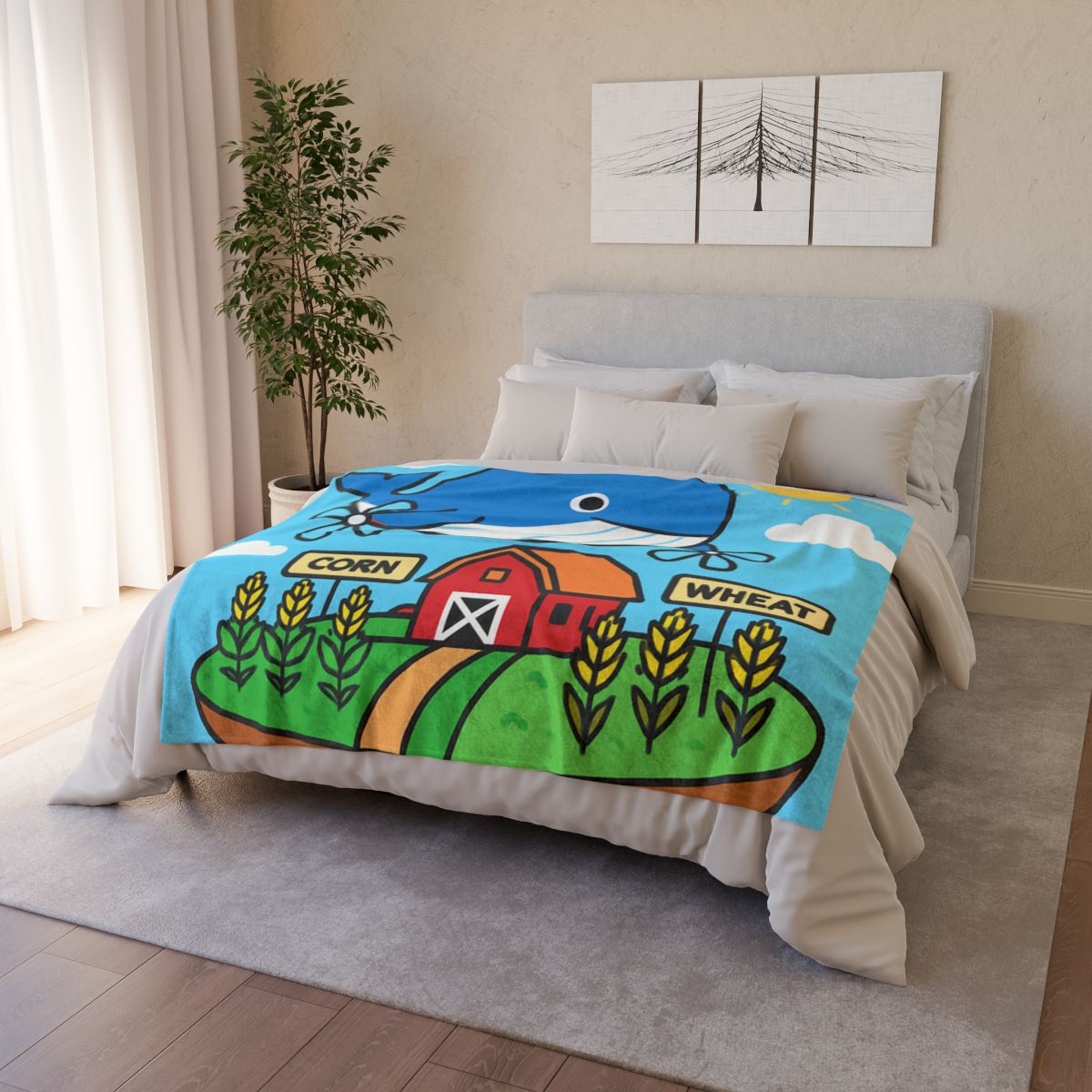 Windmill Whale Above The Floating Farm decorative home blankets