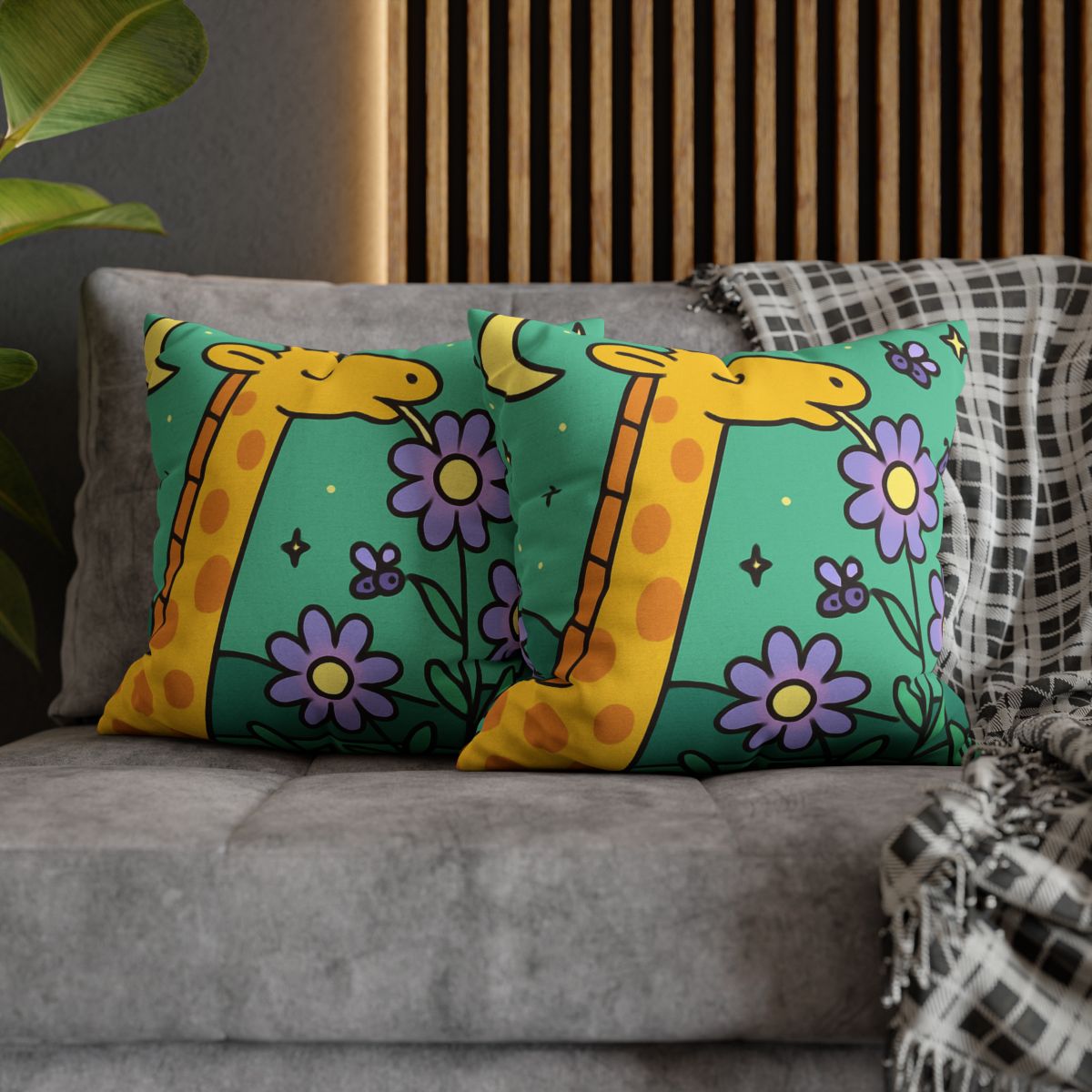 Galactic Garden Giraffe designer print pillow cases