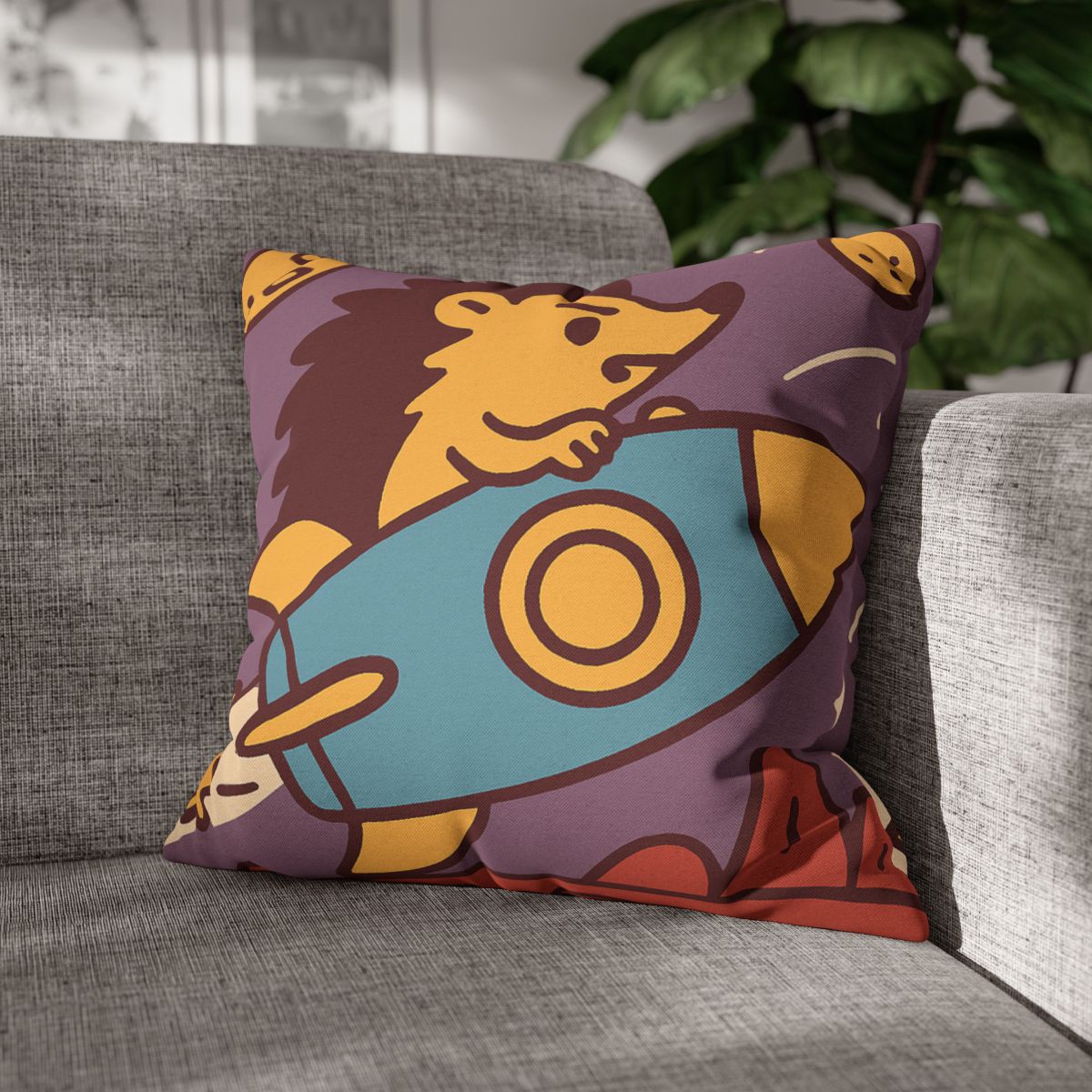 Rocket-Riding Hedgehog designer print pillow cases