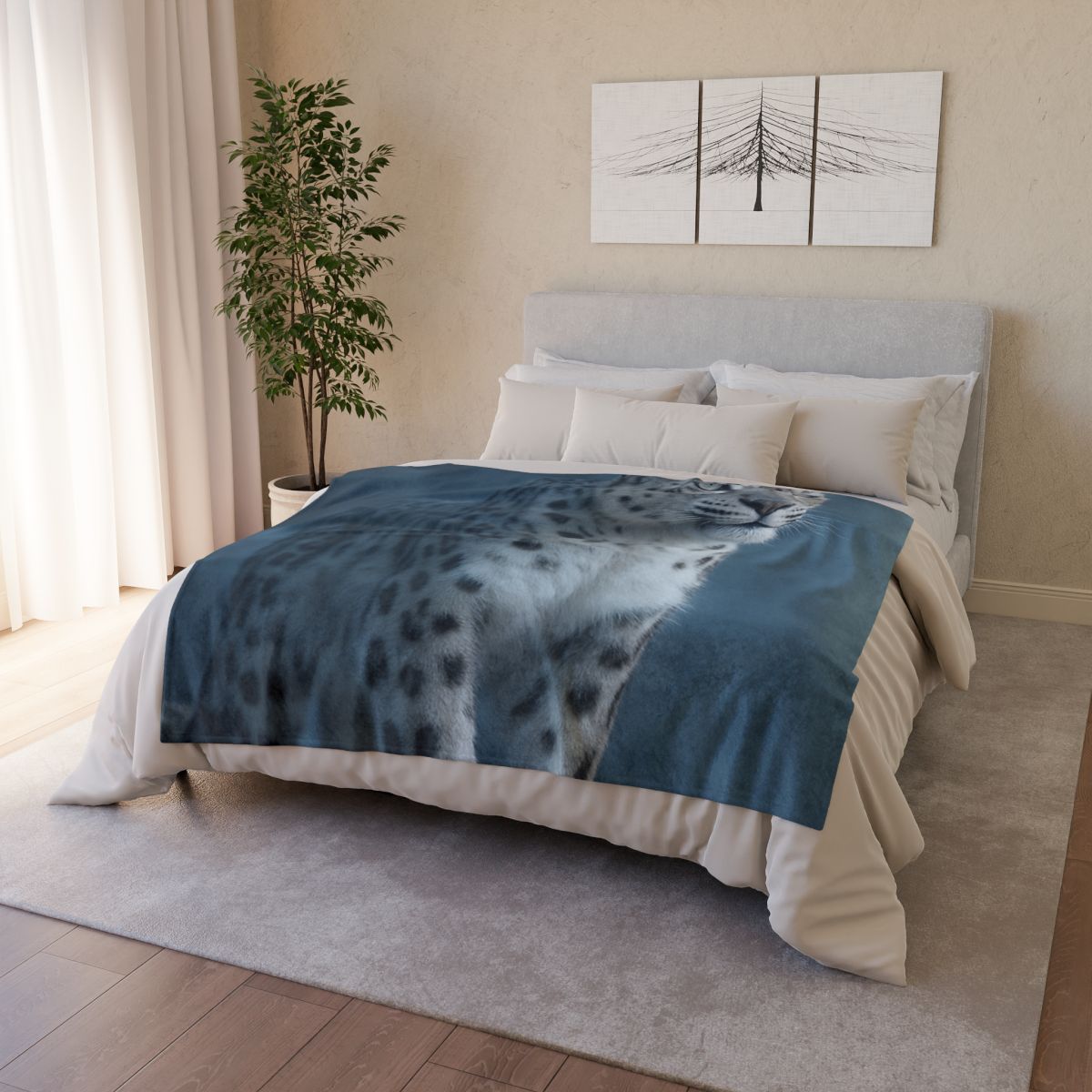 Cloud Cliff Snow Leopard soft fleece blankets