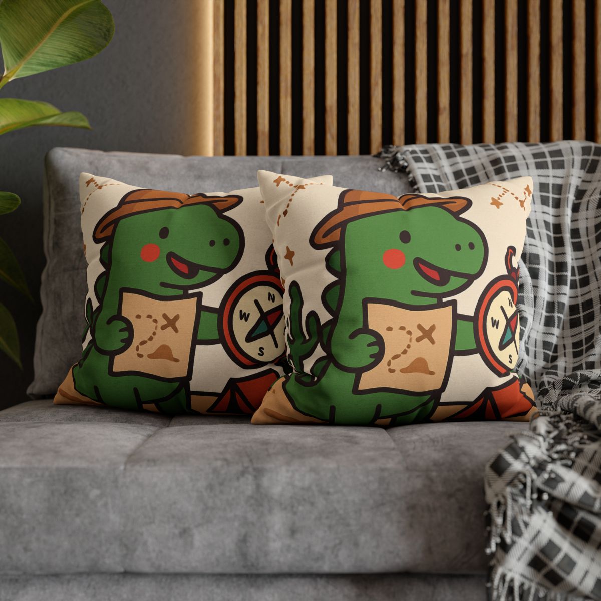 Desert Dino Map Quest With Compass And Constellations soft cotton pillow cases