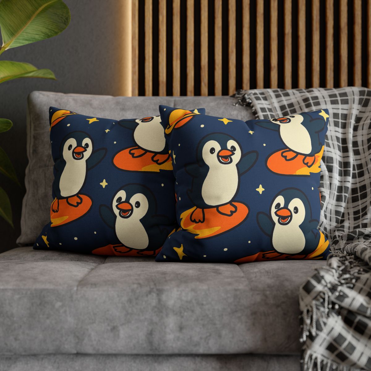 Comet Surfing Penguin Patrol comfortable bedding pillow covers