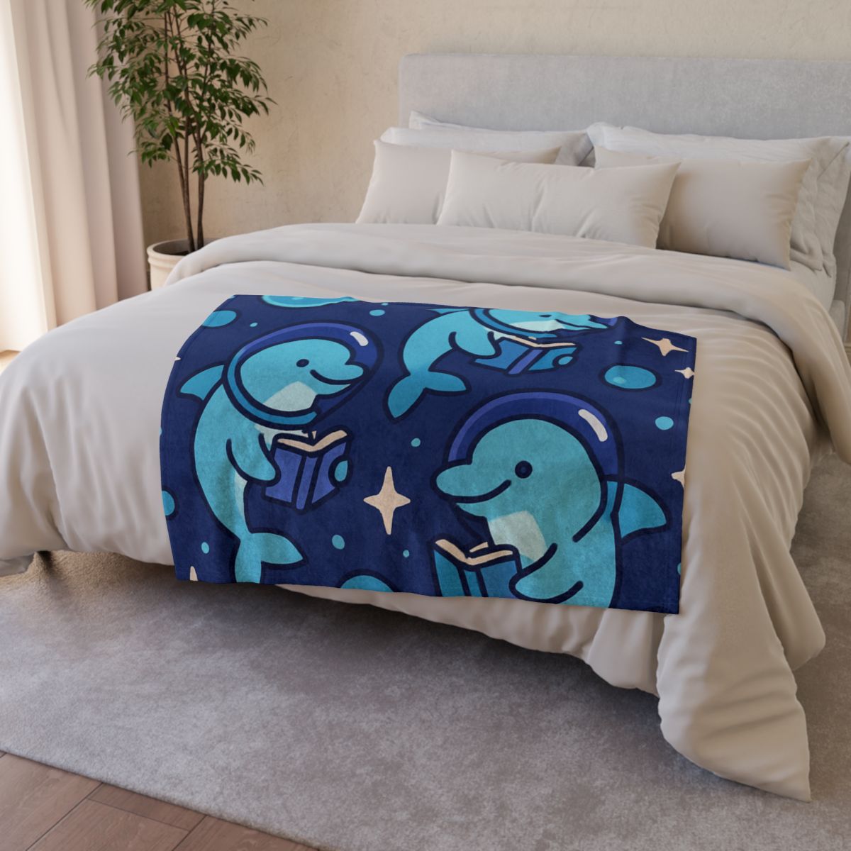 Space School Of Curious Dolphins soft fleece blankets