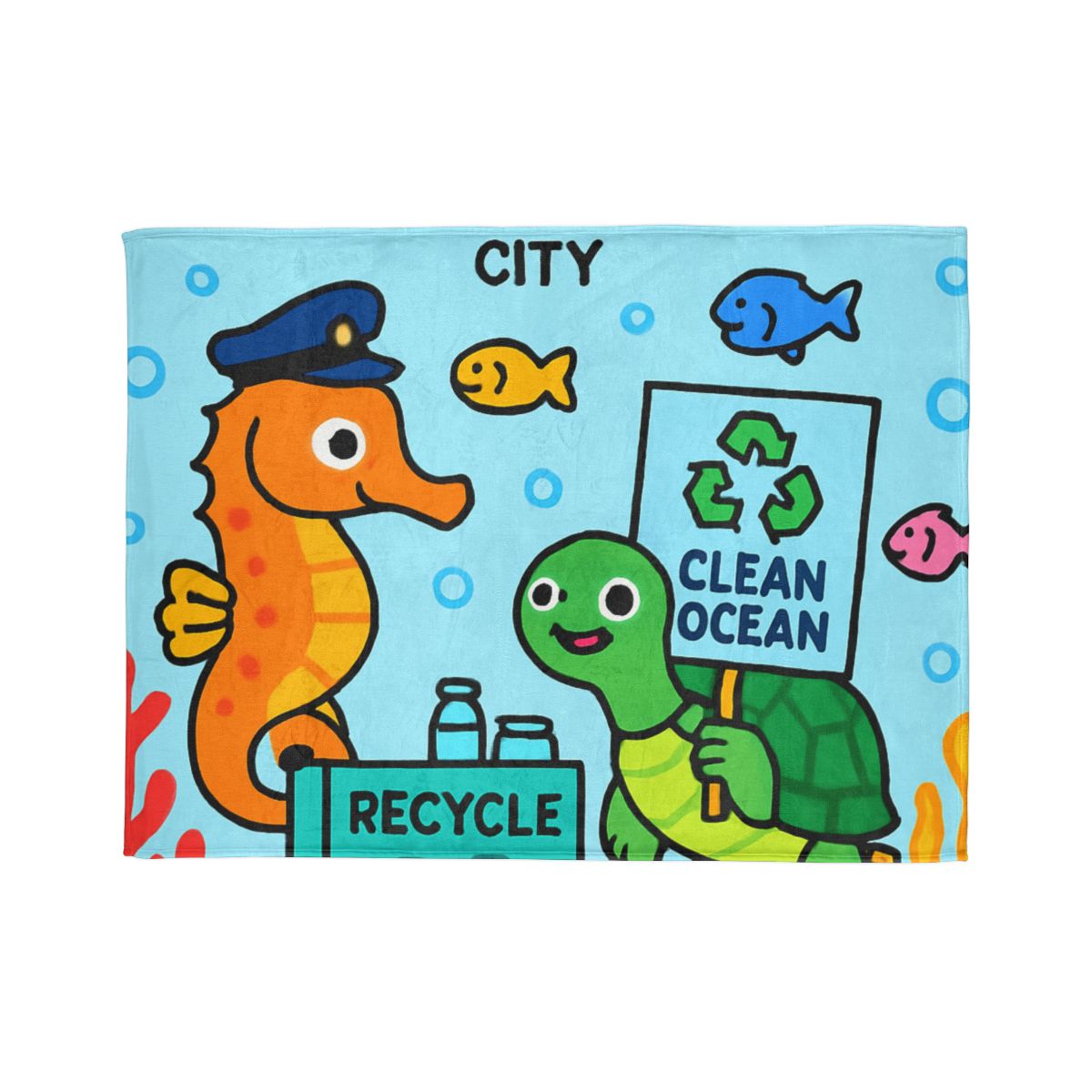 Coral City Recycling Parade With Captain Seahorse trendy patterned blankets