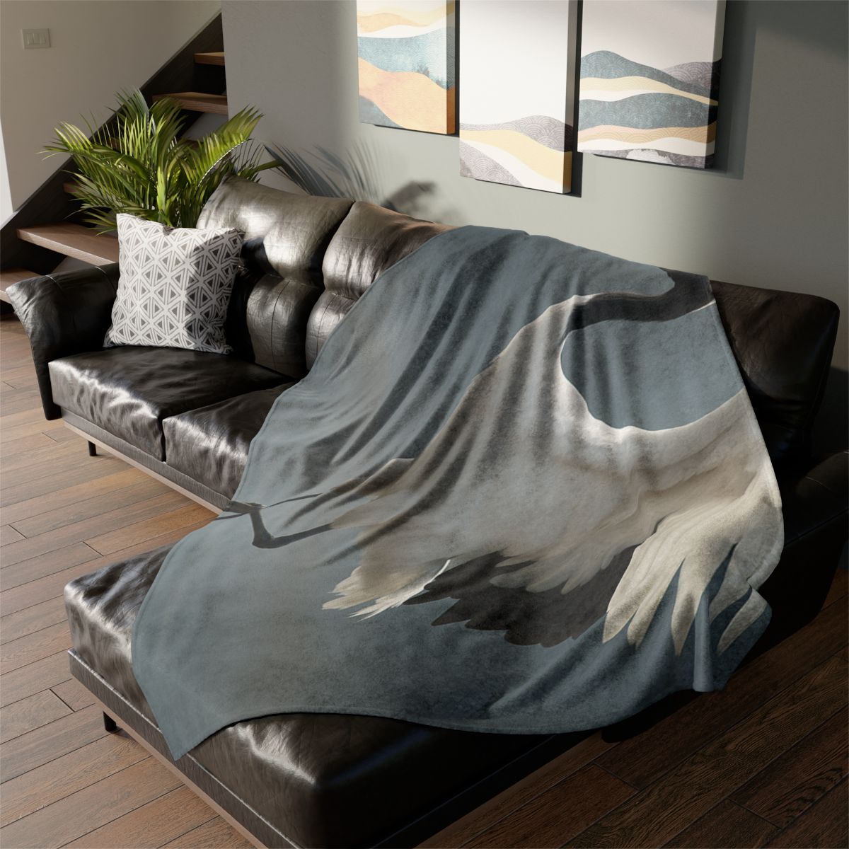 Mist Dancer Red Crowned Crane soft fleece blankets