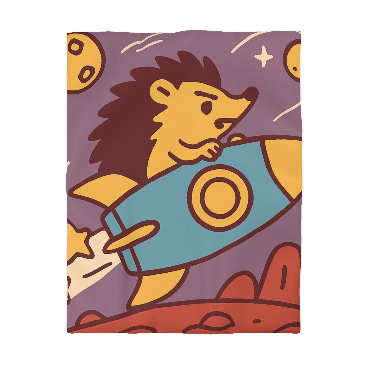 Rocket-Riding Hedgehog personalized bedding duvets