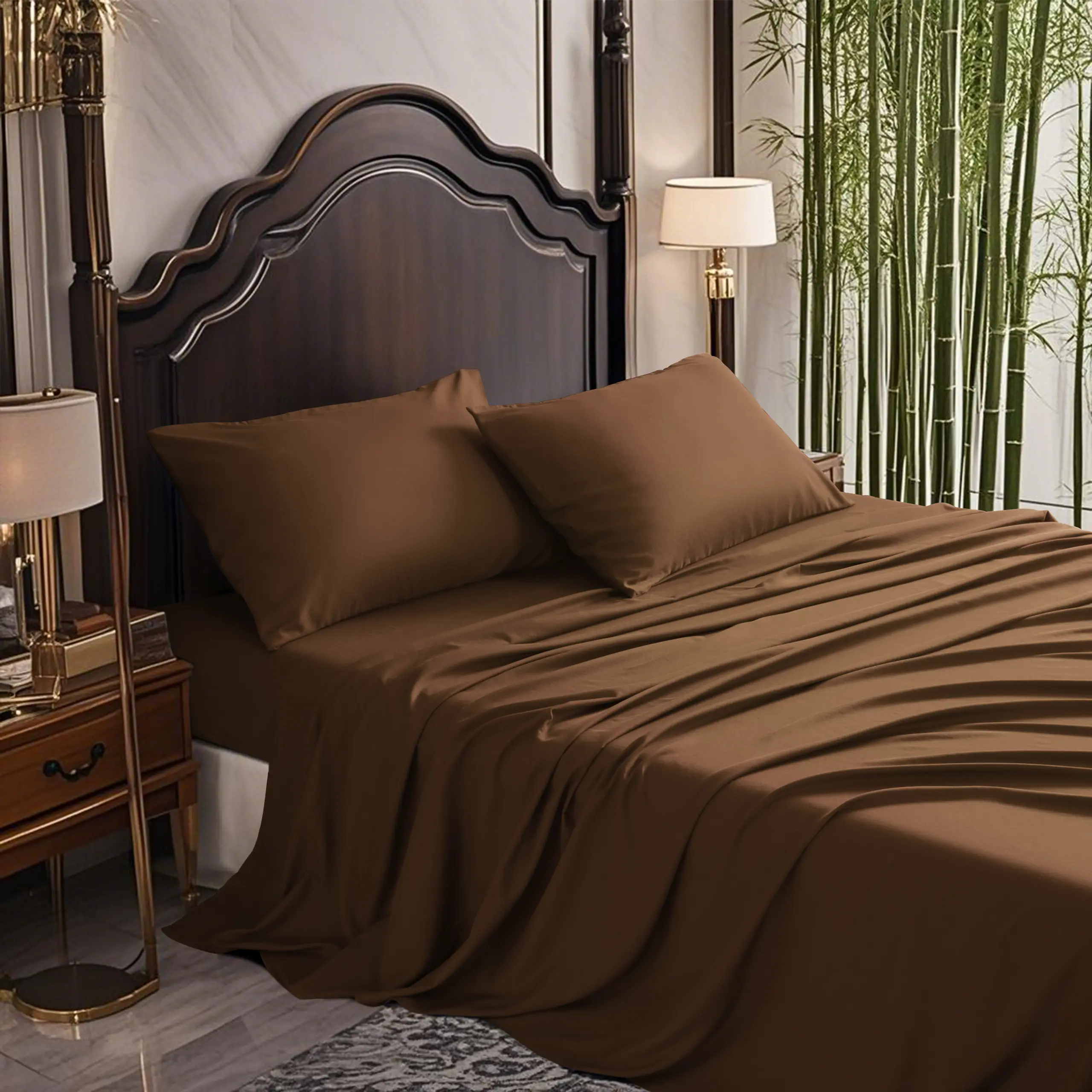 Lightweight Wrinkle Resistant Cooling Bamboo Sheets Set With 15 Inch Deep Pocket